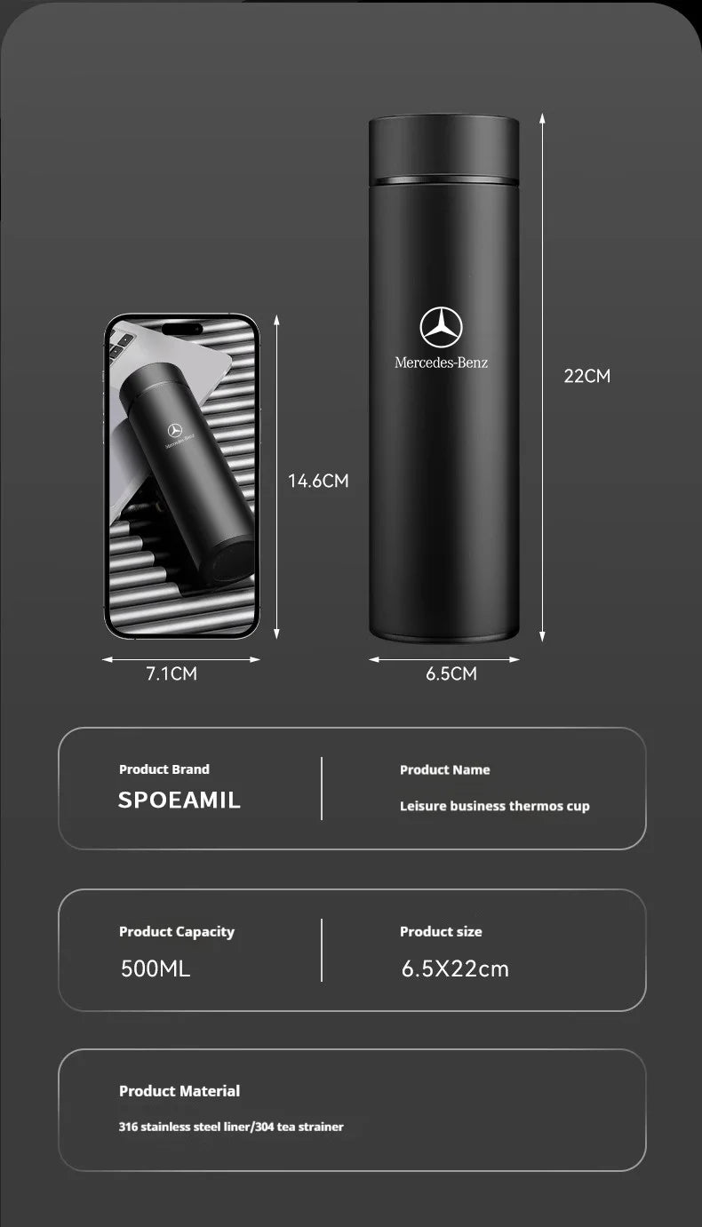 Car Vacuum Cup Thermos Mug Temperature Display Coffee Cup Mercedes-Benz A C E S Class A35 A45 C43 CLA CLS GLA GLC GLK ML SL Vito - LKBA
