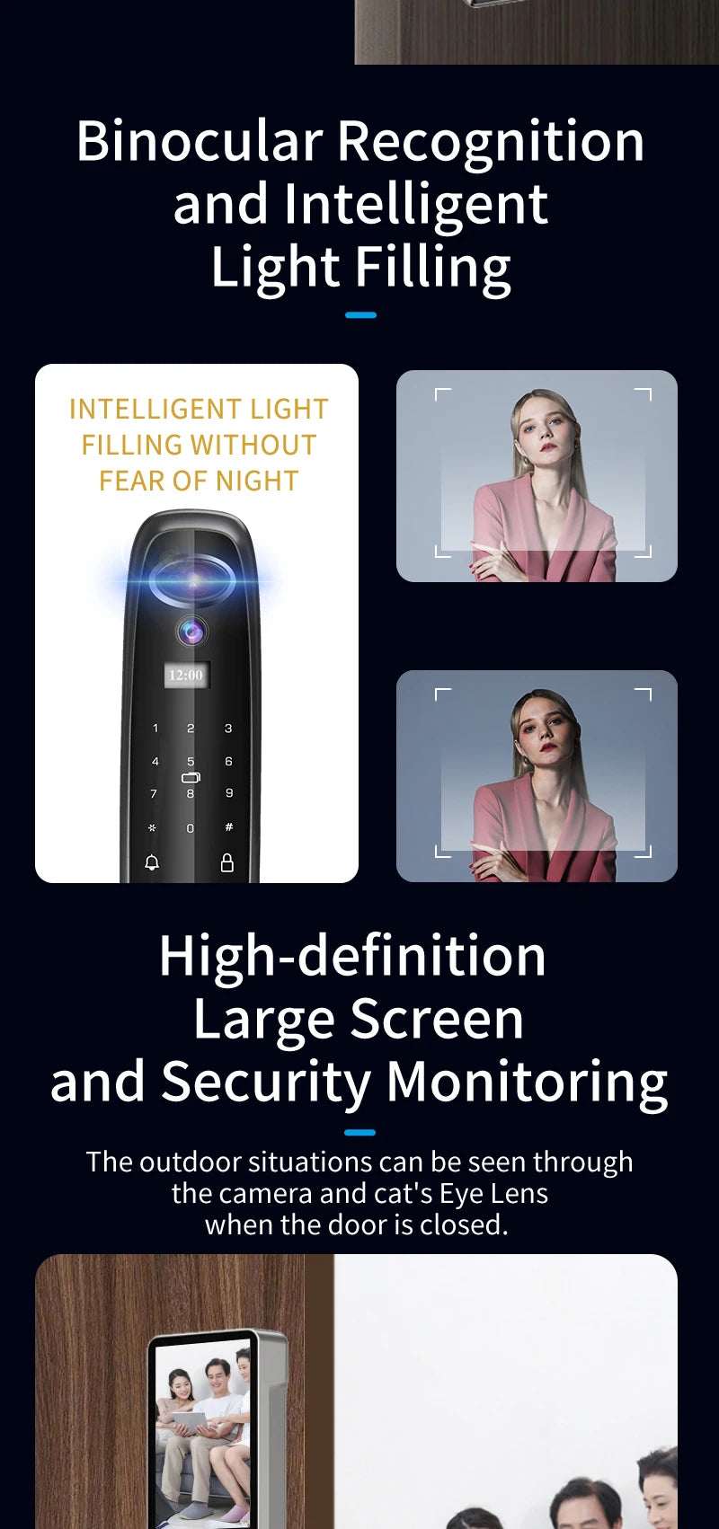 XSDTS Wifi Tuya APP Face Recognition Smart Door Lock with Camera Video Call Voice Intercom Digital Door Lock Automatic Door Lock - LKBA