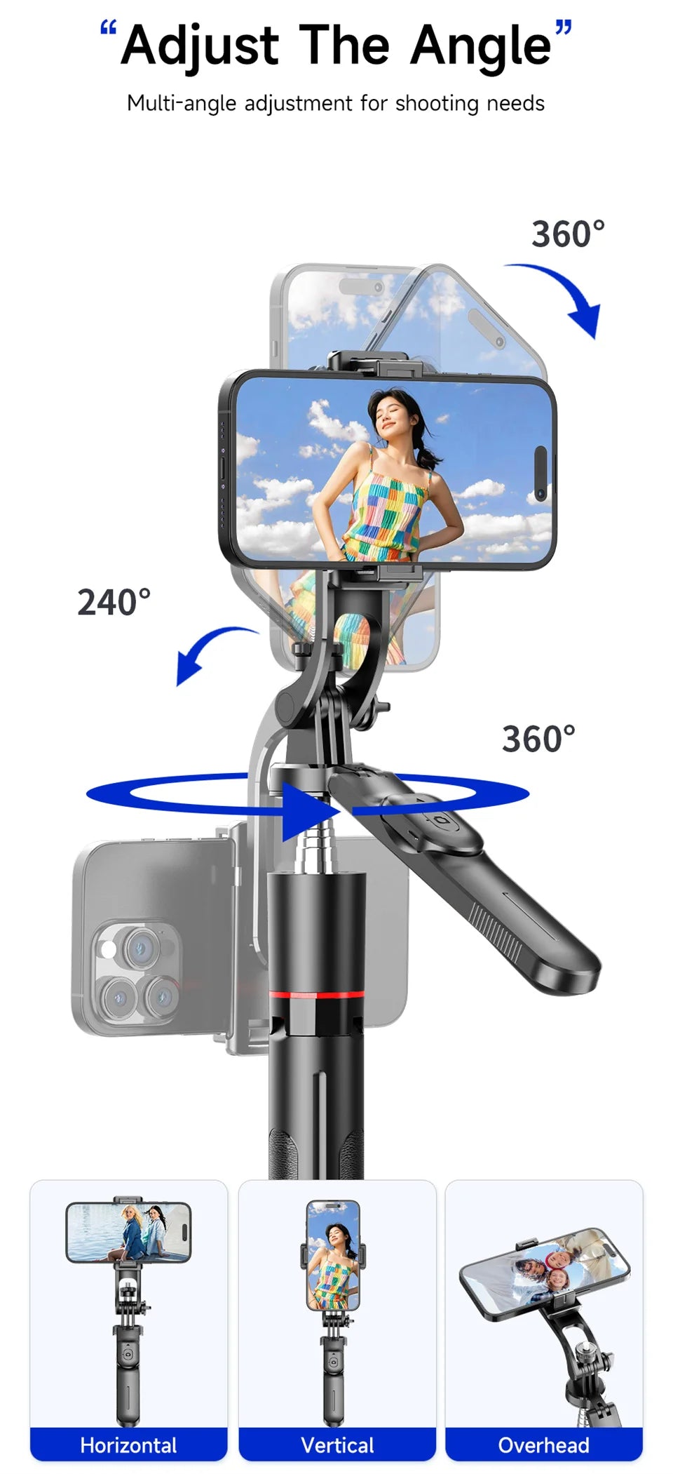 Selfie Stick Tripod with 1708mm Long Monopod Fill Light, Bluetooth Remote, 360° Rotation - LKBA