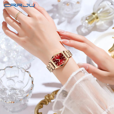 CRRJU Waterproof Women's Square Quartz Dress Watch Ladies Steel Bracelet Wristwatch Relogio Feminin - LKBA