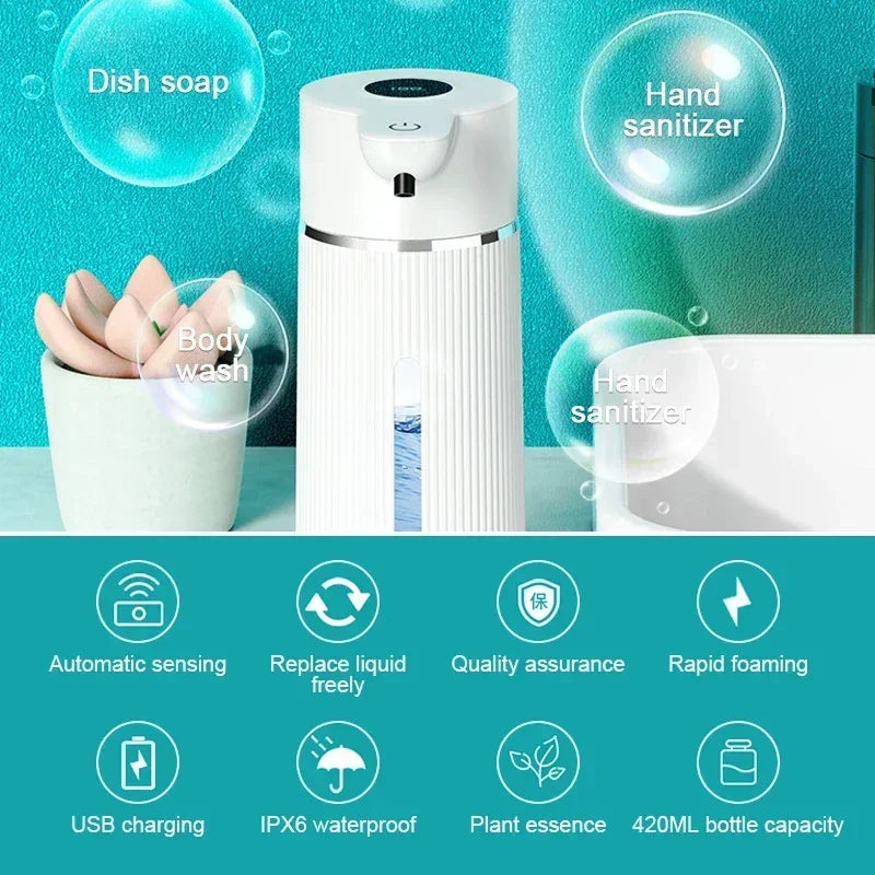420ML Large Capacity Automatic Smart Senor Soap Dispenser Wall-Mounted Electric Foam/Liquid Model Hand Dish Washing Pump Machine - LKBA