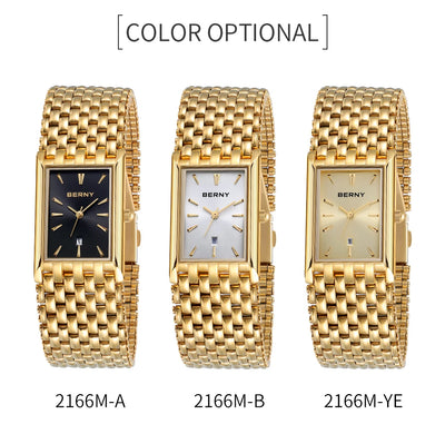 BERNY Gold Watch for Couple Luxury Women/Men Wristwatch Waterproof Golden Clock Quartz Stainless Steel Fashion Men Ladies Watch - LKBA