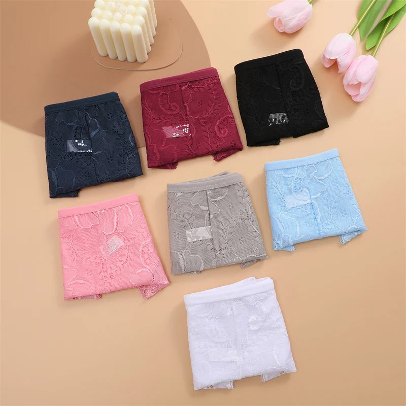 3PC/Set Women's Sexy Floral Lace Panties Low Rise Hollow Out Briefs Transparent Underwear Female Elastic Straps Soft Lingerie - LKBA