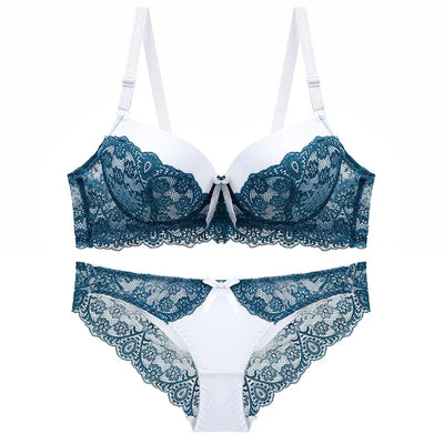 New Style Sexy Women Bra Set Lace Thin Cup B C Underwired Underwear Small Chest Gathering Push Up Lingerie Breast Bra Thong - LKBA