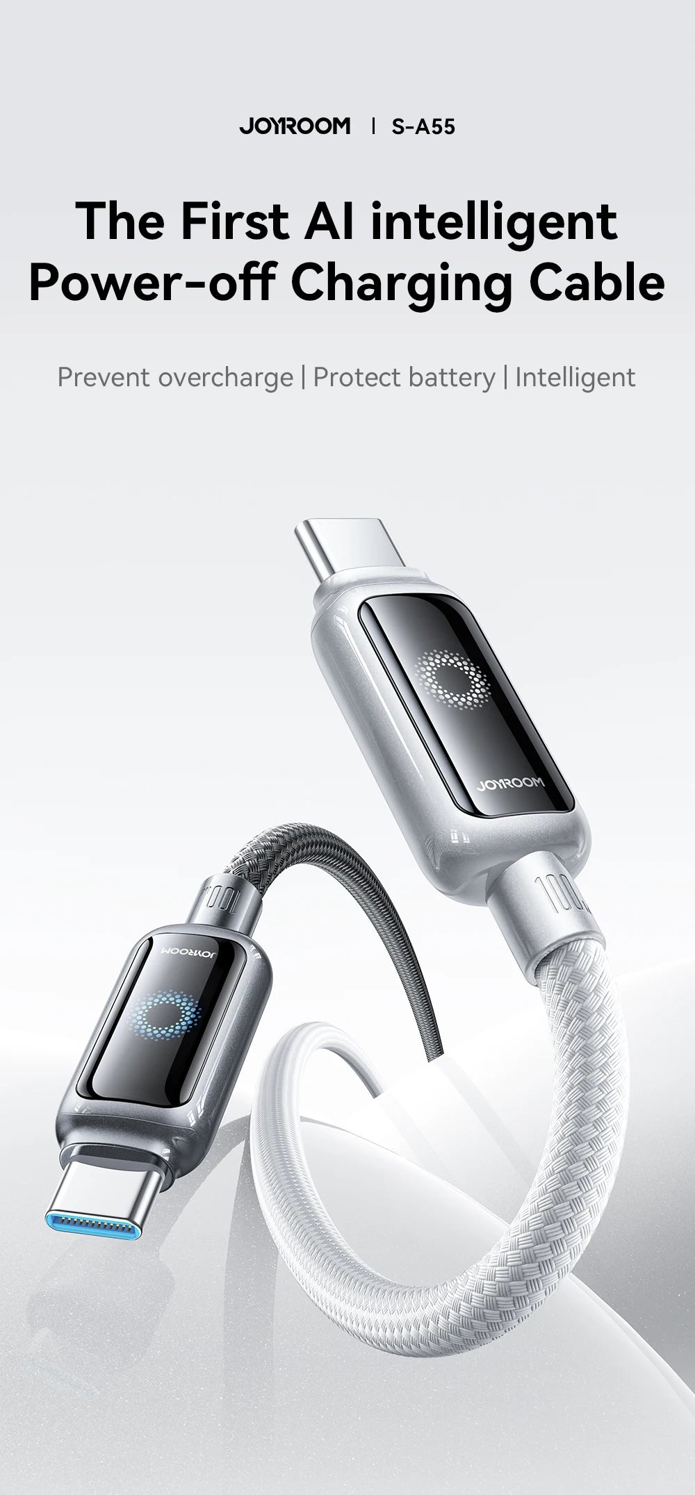 Joyroom 100W USB C Cable Automatic Power Off Fast Charge Type C Cable For iPhone 16 15 Pro Max  Xiaomi Sumsang Huawei - LKBA