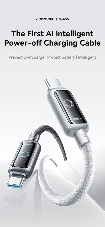 Joyroom 100W USB C Cable Automatic Power Off Fast Charge Type C Cable For iPhone 16 15 Pro Max  Xiaomi Sumsang Huawei - LKBA