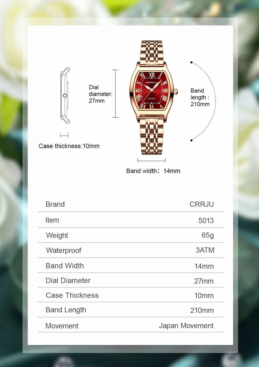 CRRJU Waterproof Women's Square Quartz Dress Watch Ladies Steel Bracelet Wristwatch Relogio Feminin - LKBA