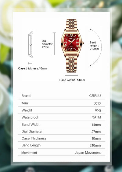 CRRJU Waterproof Women's Square Quartz Dress Watch Ladies Steel Bracelet Wristwatch Relogio Feminin - LKBA