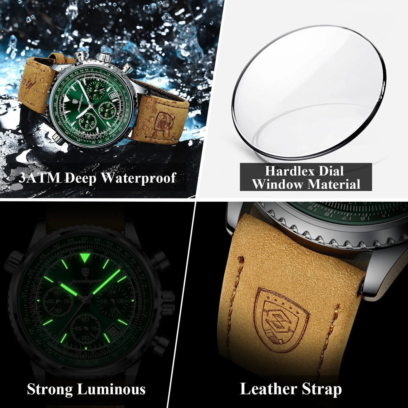POEDAGAR Luxury Man Watch Quartz Waterproof Luminous Date Chronograph Leather Men Wristwatch Military Sports Men's Watches Reloj - LKBA
