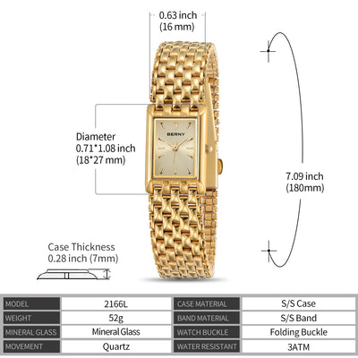 BERNY Gold Watch for Couple Luxury Women/Men Wristwatch Waterproof Golden Clock Quartz Stainless Steel Fashion Men Ladies Watch - LKBA