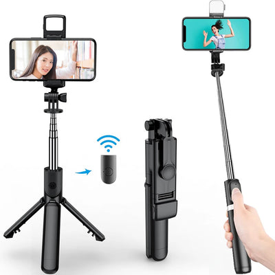3 In 1 Bluetooth Wireless Selfie Tripod with Fill Light Shutter Remote Control - LKBA