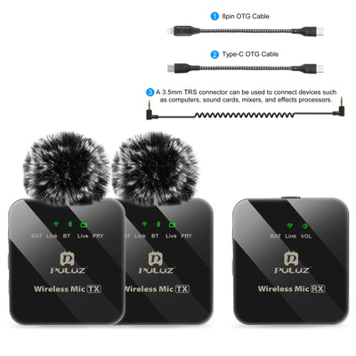 PULUZ Wireless Lavalier Microphone Portable Audio Video Recording Mini Mic for iPhone Android Outdoor Live Broadcast Phone Mic - LKBA