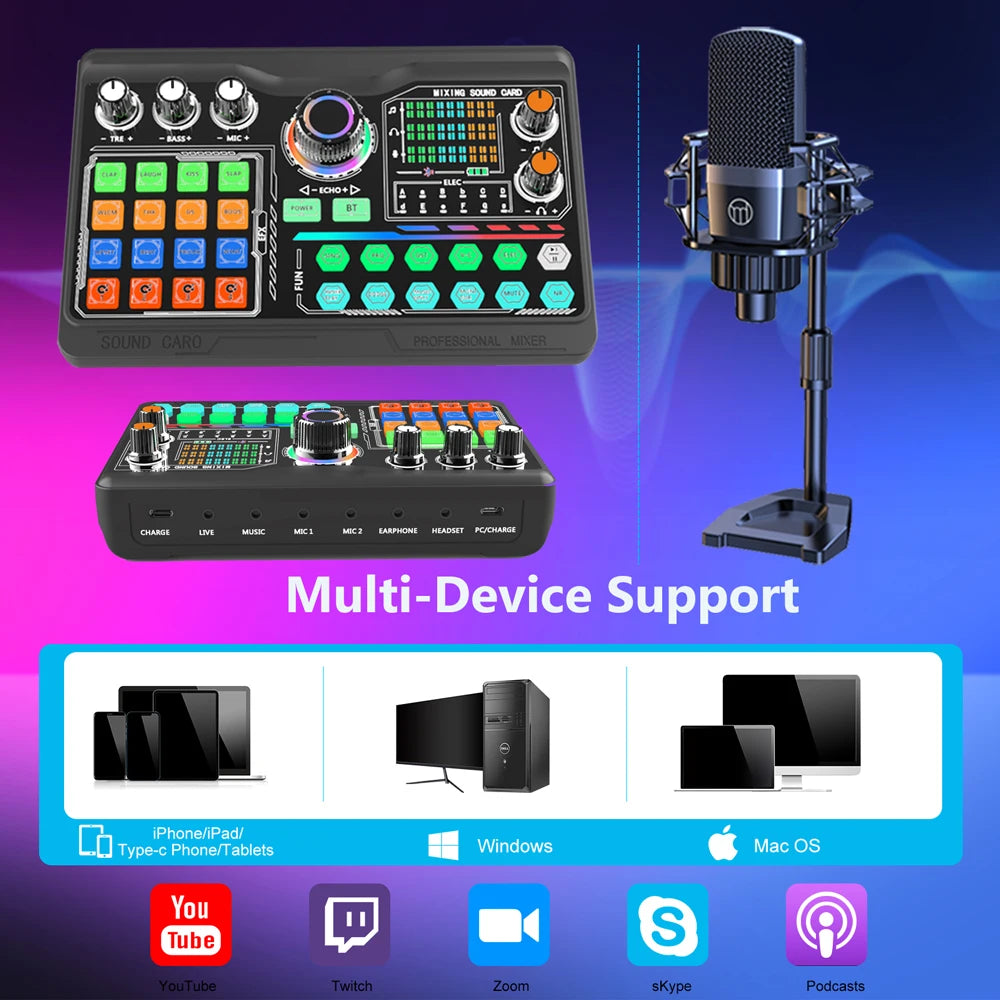 Professional Podcast Microphone Soundcard Kit for PC Smartphone Laptop Computer Vlog Recording Live - LKBA