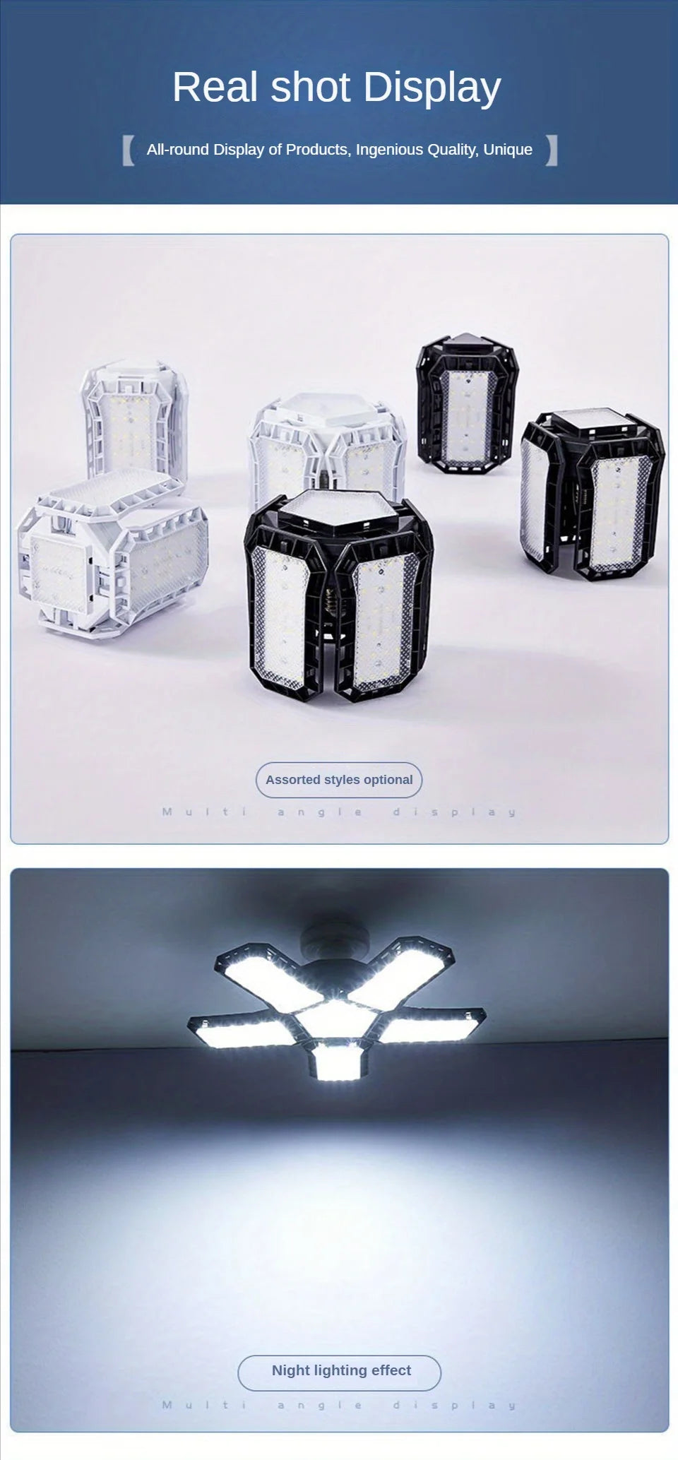 LED Garage Light Bulbs 45W 60W 80W10000LM Super Bright Garage Lighting LED Shop Light With Adjustable Panels, E27 Screw Socket - LKBA