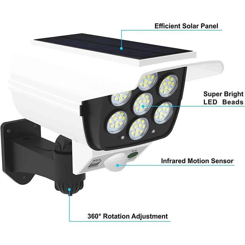Solar Lights  Outdoor With Motion Sensor Remote Controller FloodLights Wireless Dummy Decoy Fake Security Camera for Garden - LKBA