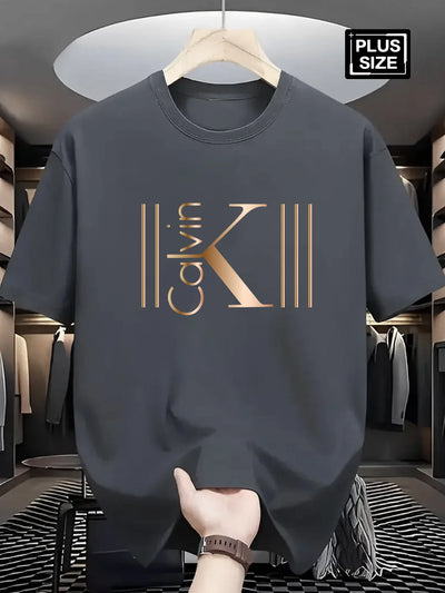 Men's Breathable Sporty Pattern Printed T-shirt Casual and Fashionable Short-sleeved Cotton T-shirt Summer Brand Streetwear Top - LKBA