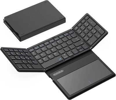 Bluetooth Foldable Keyboard With Touchpad Rechargeable Folding Keyboard with Large Touchpad Tri-Folding Ultra Slim Keyboard - LKBA
