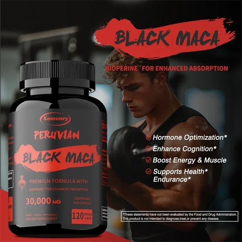 Black Maka Root Capsules - Men's Energy, Endurance and Vitality Booster, Builds Muscle, Strength and Drive - LKBA