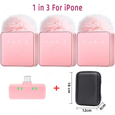 1 In 4 Pink Noise Canceling Lavalier Microphone With Windproof Cap Wireless Mute Function For Cell Phone Portable Audio Video - LKBA