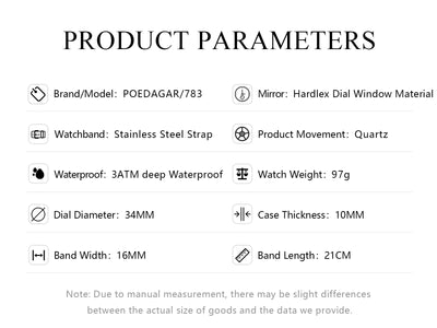 POEDAGAR Luxury Elegant Watch For Woman Waterproof Stainless Steel Quartz Women's Watches Simple High Quality Ladies Wristwatch - LKBA