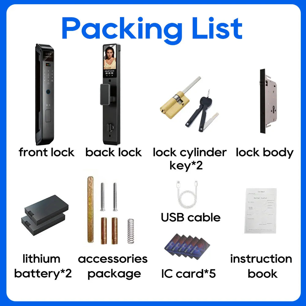 SANKESONG Tuya 3D Face Recognition Smart Lock with Security Camera Digital Electronic Intelligent Fingerprint Lock Dual Battery - LKBA