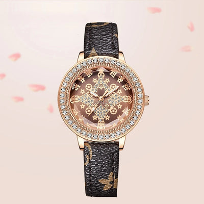 Classic Fashion Quartz Wristwatches Sparkling Rhinestone Women's Watches Leather Strap Relojes Para Damas - LKBA