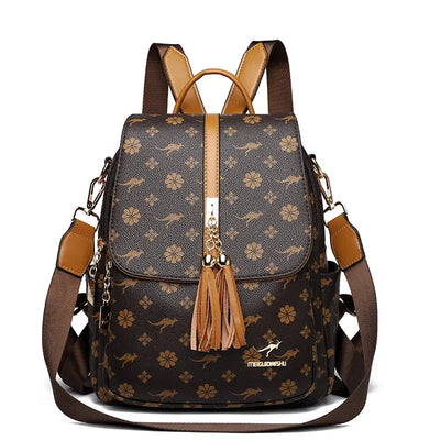 Ladies Backpack Designer High Quality Leather Women Bag Luxury Fashion Printing Tassel School Bags Large Capacity Backpacks Sac