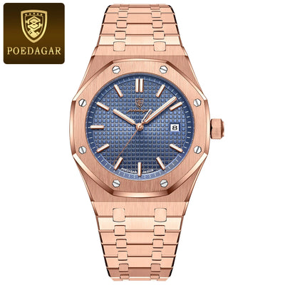 POEDAGAR Luxury Business Man Wristwatch Waterproof Luminous Date Men Watch Stainless Steel Fashion Quartz Watches For Men Reloj - LKBA