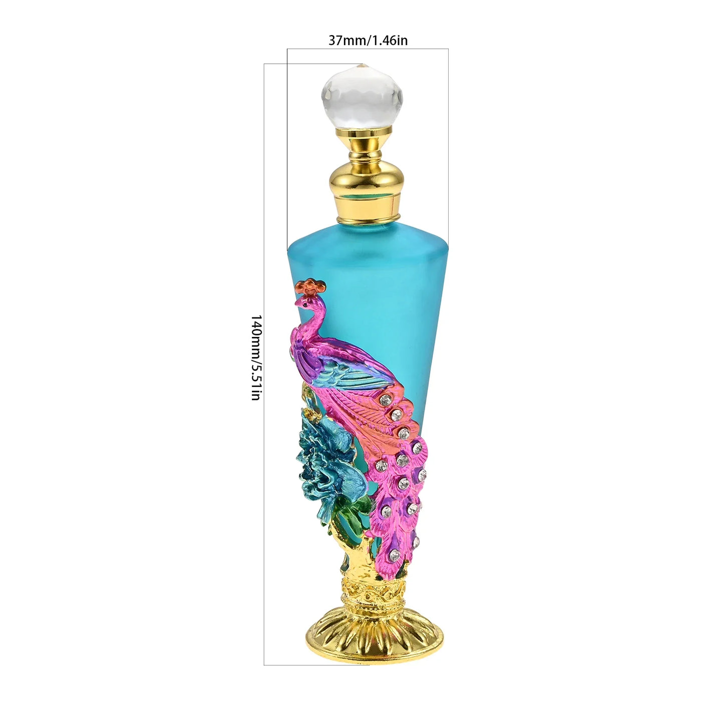 1pc 30ml Perfume Bottle Creative Enamel Peacock Flower Blue Conical Glass Jar Diamond Shape Lid 140mm/5.5" Decor Dressing Table - LKBA