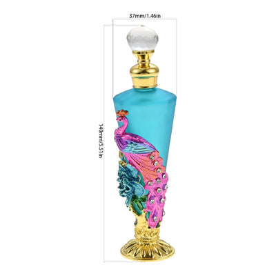 1pc 30ml Perfume Bottle Creative Enamel Peacock Flower Blue Conical Glass Jar Diamond Shape Lid 140mm/5.5" Decor Dressing Table - LKBA