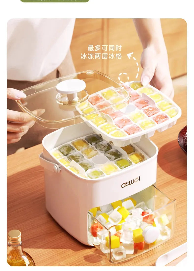 48 Grids Ice Tray Ice Model Machine Double-layer Large Capacity Ice Storage Machine Fridge - LKBA