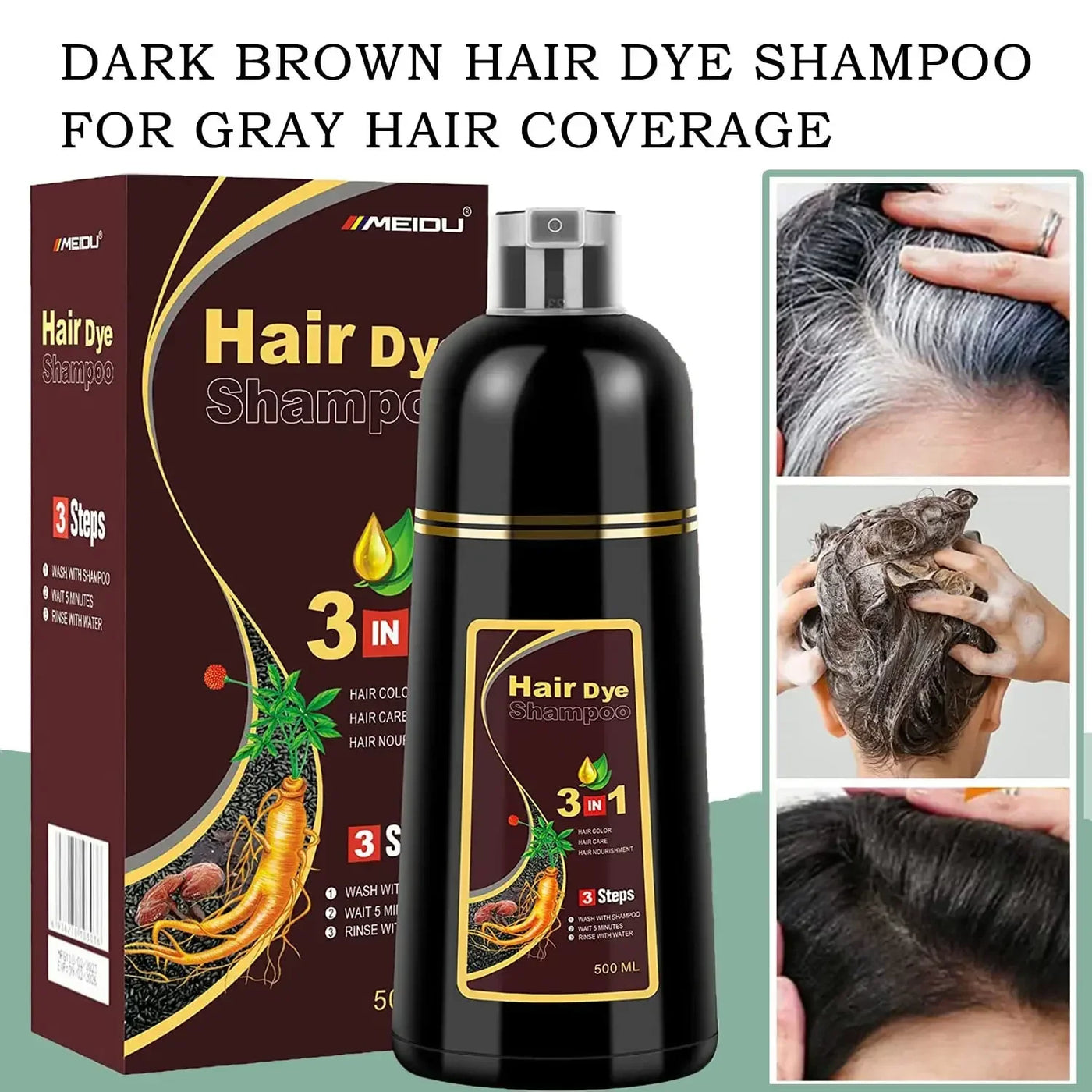 100ml/500ml Hair Dye Shampoo 3in1 Darkening Hairs Instant Gray To Black Polygonum Multiflorum Natural Coloing Cover Men Women - LKBA