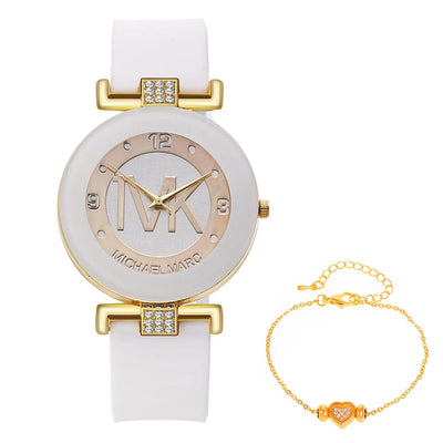 Fashion TVK Brand Women's Watch Simple Luxury Rhinestone Watch for Women Quartz Watch Casual Silicone Strap Ladies Clock - LKBA