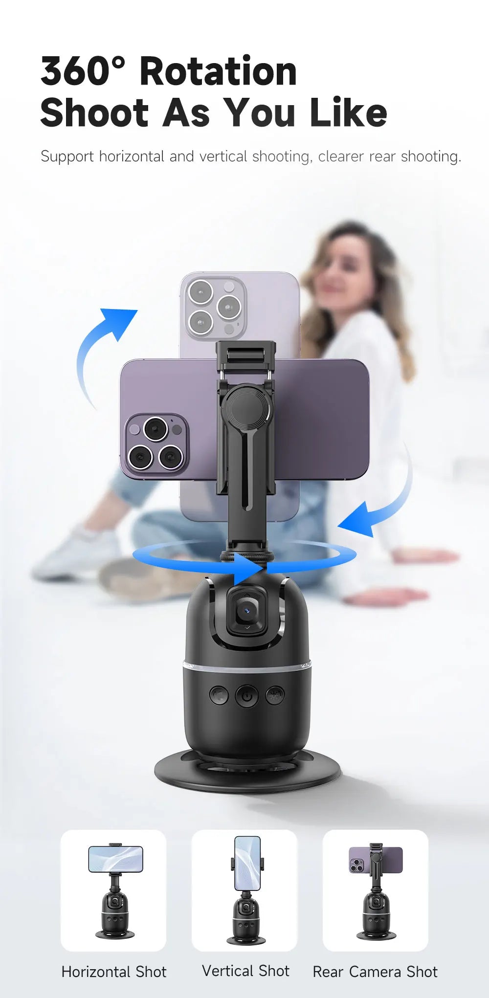 360°Auto Smart Face Tracking AI Gimbal Desktop Cell Phone Holder Tripod for Camera Vlog Live - LKBA