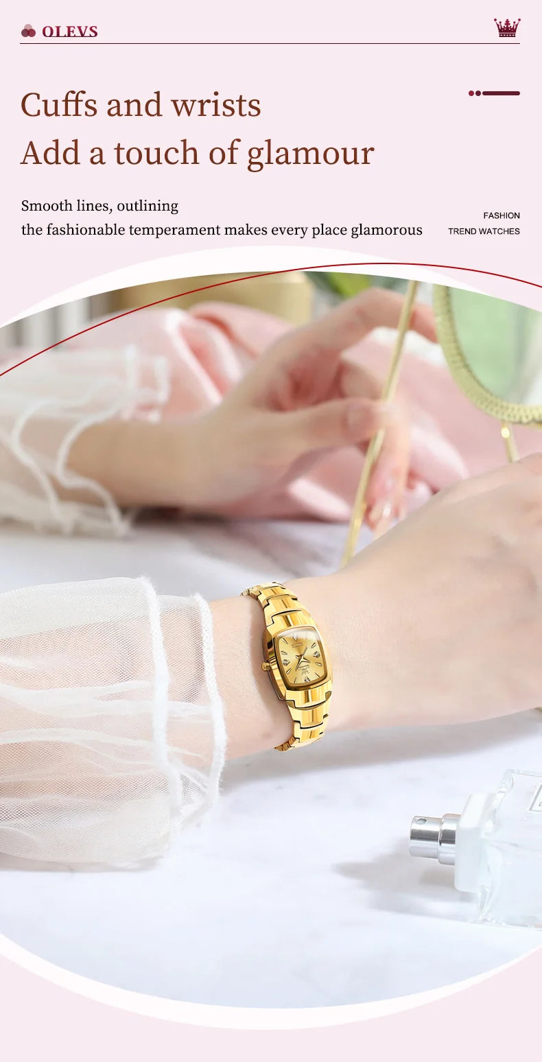 OLEVS 7006 Certified Brand Elegant Luxurious Women's Watches waterproof Tungsten Steel strip Quartz Watch for Lady Tonneau Watch - LKBA