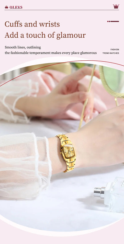 OLEVS 7006 Certified Brand Elegant Luxurious Women's Watches waterproof Tungsten Steel strip Quartz Watch for Lady Tonneau Watch - LKBA