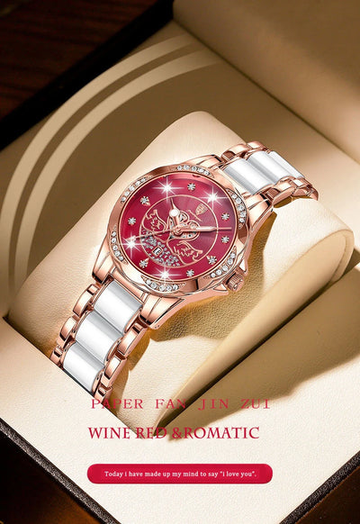 POEDAGAR Luxury Women's Quartz Watch Waterproof Luminous Date Ceramics Steel Watches For Woman Diamond Elegant Ladies Wristwatch - LKBA