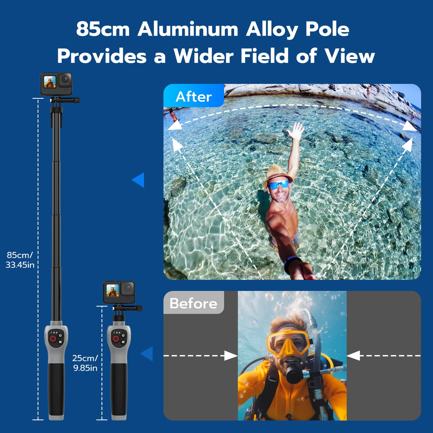 Underwater Selfie Stick Waterproof Diving Extendable Selfie Stick Wireless Remote Control - LKBA