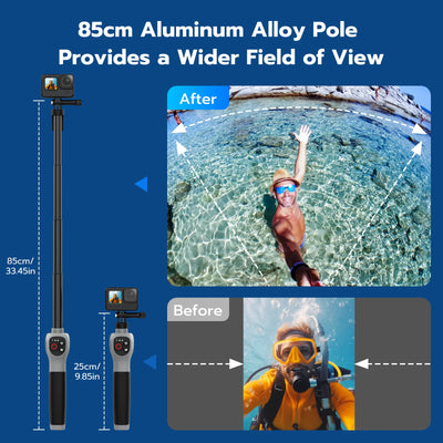 Underwater Selfie Stick Waterproof Diving Extendable Selfie Stick Wireless Remote Control - LKBA