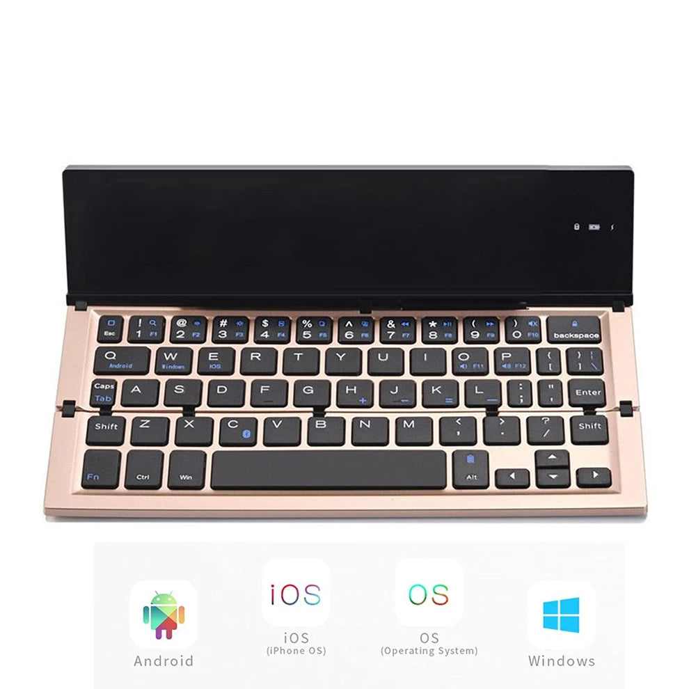 Folding Bluetooth Keyboard Foldable Wireless Keyboard with Pocket Size, Aluminum Alloy Housing, for iPad, iPhone, Android - LKBA