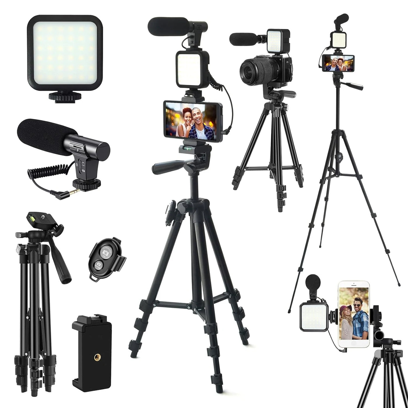 Portable Vlogging Kit 48IN Phone Camera Tripod with Microphone LED Light for Photo Vlog Selfie Interview Live Streaming - LKBA