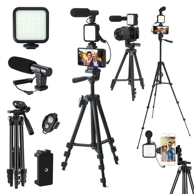 Portable Vlogging Kit 48IN Phone Camera Tripod with Microphone LED Light for Photo Vlog Selfie Interview Live Streaming - LKBA