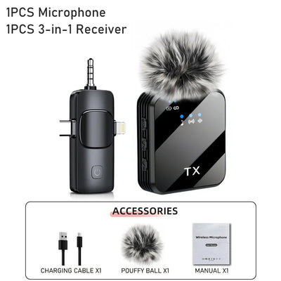 3 in 1 Microphone for iPhone/Android, Wireless, for Record Interview - LKBA