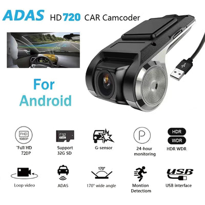 HD Dash Cam Car USB ADAS DVR Dual-lens Camera Video Special for Android Multimedia Player Front Recorder Reverse Vision - LKBA