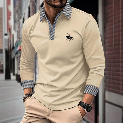 Spring and Autumn Men's Long Sleeve Polo Shirt Classic Business Office T-shirt Male Street Casual Fashion Solid Color Top - LKBA