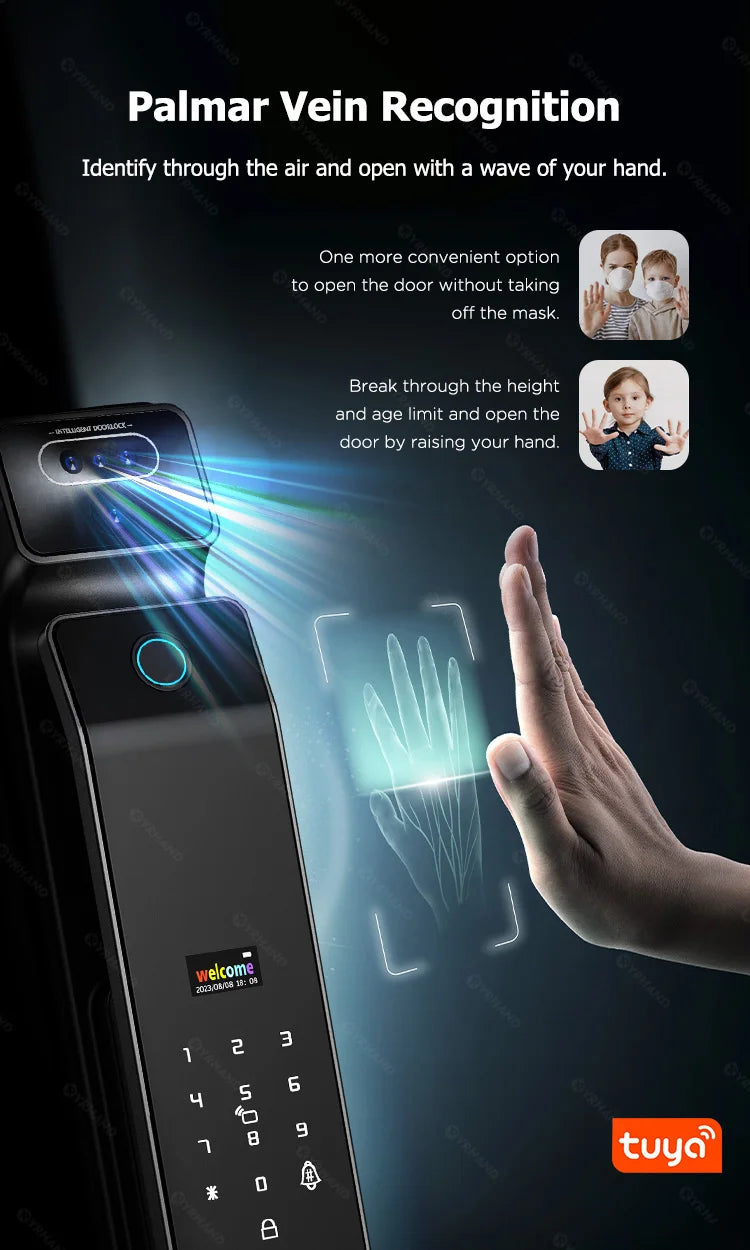Real Time Intercom Palm Vein Recognition Intelligente Tuya Wifi  3DFace Unlock Outdoor Front Smart Digital Door Lock With Camera - LKBA