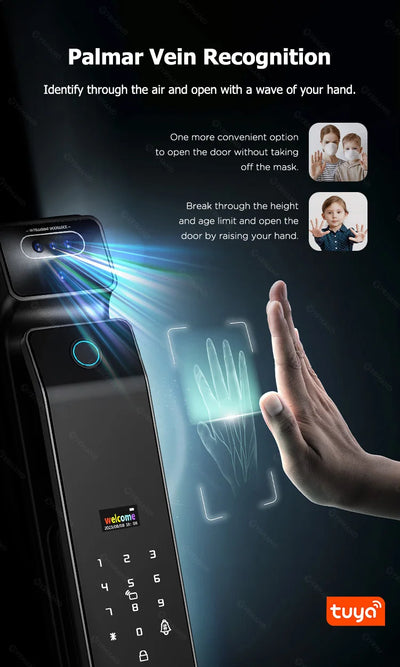 Real Time Intercom Palm Vein Recognition Intelligente Tuya Wifi  3DFace Unlock Outdoor Front Smart Digital Door Lock With Camera - LKBA