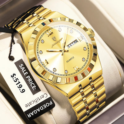 POEDAGAR Original Military Man Wristwatch Quartz Week Date Watch For Men Waterproof Luminous Stainless Steel Men's Watches Reloj - LKBA