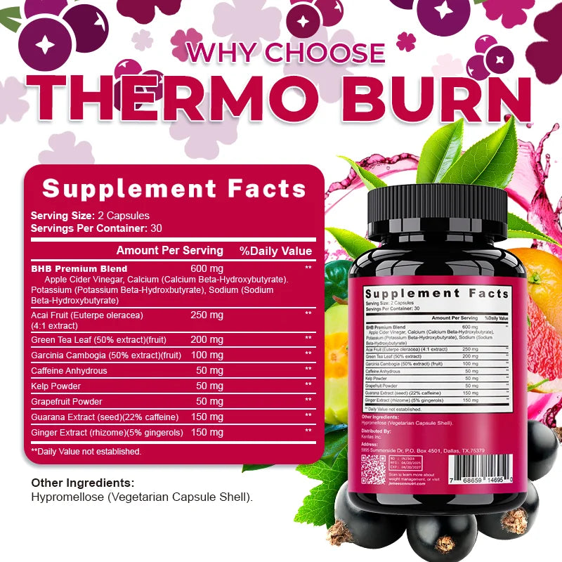 BHB Dietary capsules with BHB Premium Blend,Acai Fruit,Green Tea Leaf, Anti-carb Diet and Fat Burning,Metabolism Boost, Detoxifi - LKBA