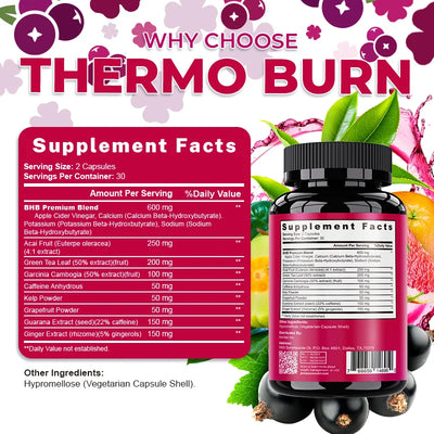 BHB Dietary capsules with BHB Premium Blend,Acai Fruit,Green Tea Leaf, Anti-carb Diet and Fat Burning,Metabolism Boost, Detoxifi - LKBA